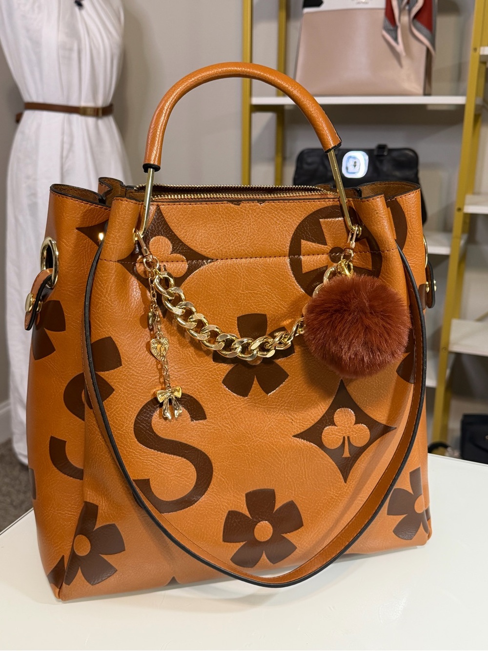 NWOT Travistar Floral Embossed Faux Leather Bucket Tote (Brown) - Picture 9 of 16